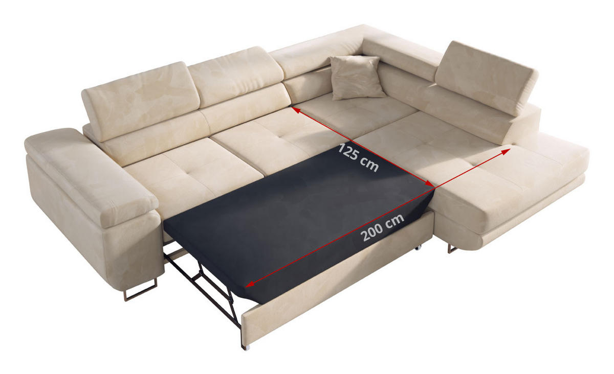 ECKSOFA GUSTAW L Beige Velvet Links Seite - Beige/Silberfarben, Textil/Metall (205/275cm) - MKS