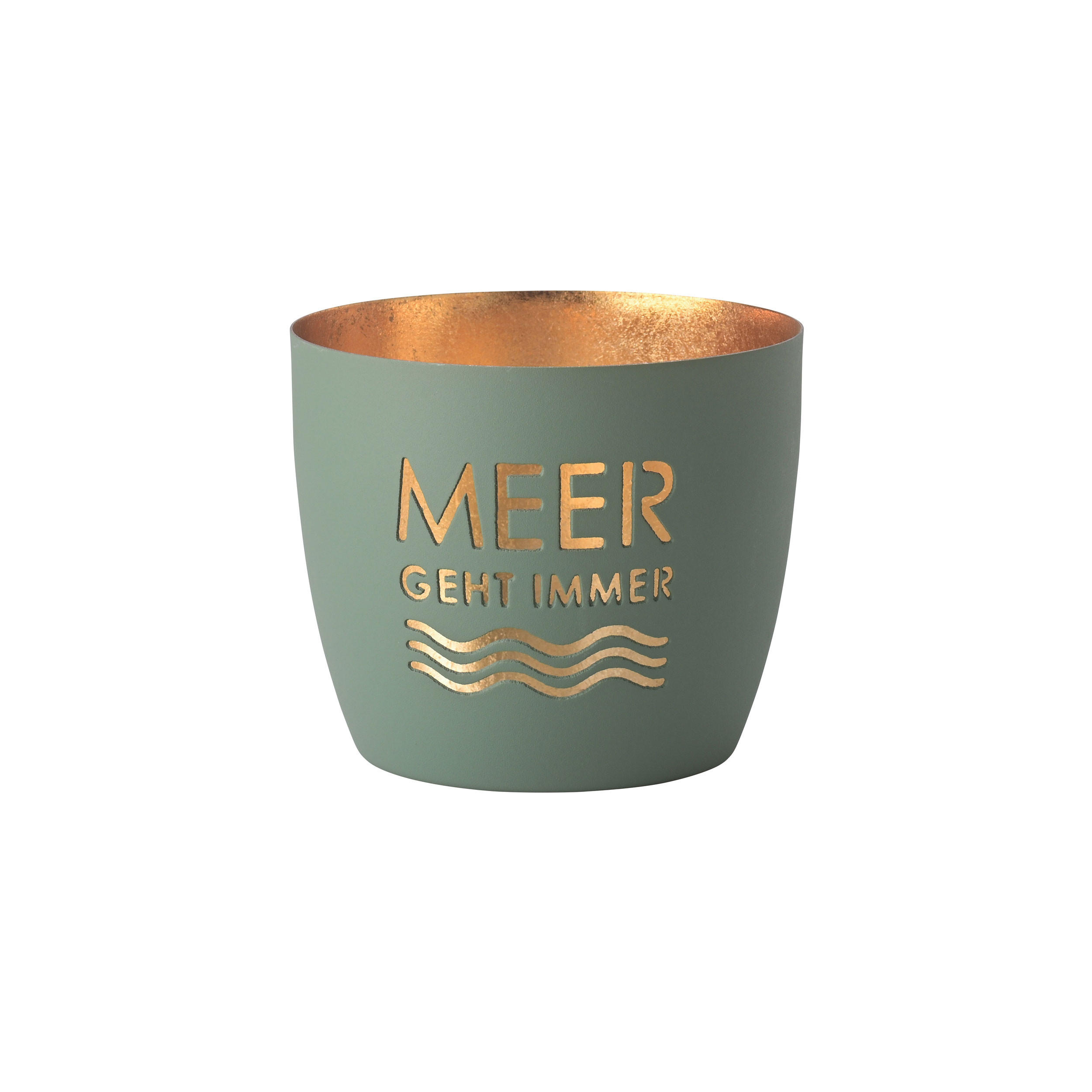 TEELICHTHALTER Madras Meer geht immer M, Eisen, Powder Blue / Gold, H 8.5 cm - Blau, Metall (8cm) - Gift Company
