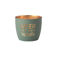 TEELICHTHALTER Madras Meer geht immer M, Eisen, Powder Blue / Gold, H 8.5 cm - Blau, Metall (8cm) - Gift Company