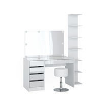 SCHMINKTISCH Sherry Weiß 4 Teile mit Aufbewahrungsregal Spiegel Hocker LED - Weiß, Holzwerkstoff (55/75/120cm) - Vicco
