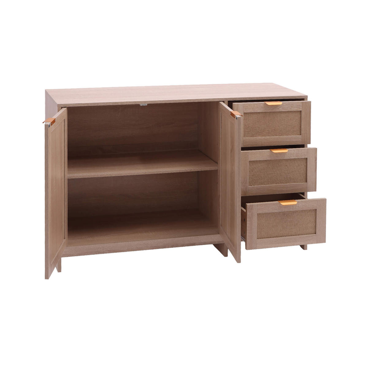 KOMMODE 2 Türen 3 Schubladen Helles Holz 118,5/34,5/80 - Dunkelbraun, Holz (119/80/40cm) - Mobili Rebecca