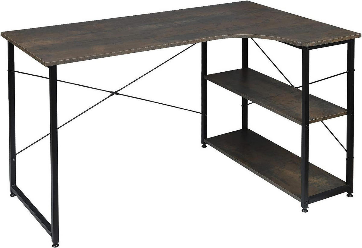 SCHREIBTISCH mit 2 Ablagen,120x74x71,5 cm, Schwarz-Rostfarbe - Rostfarben/Schwarz, Holzwerkstoff/Metall (74/120/71.5cm) - Woltu
