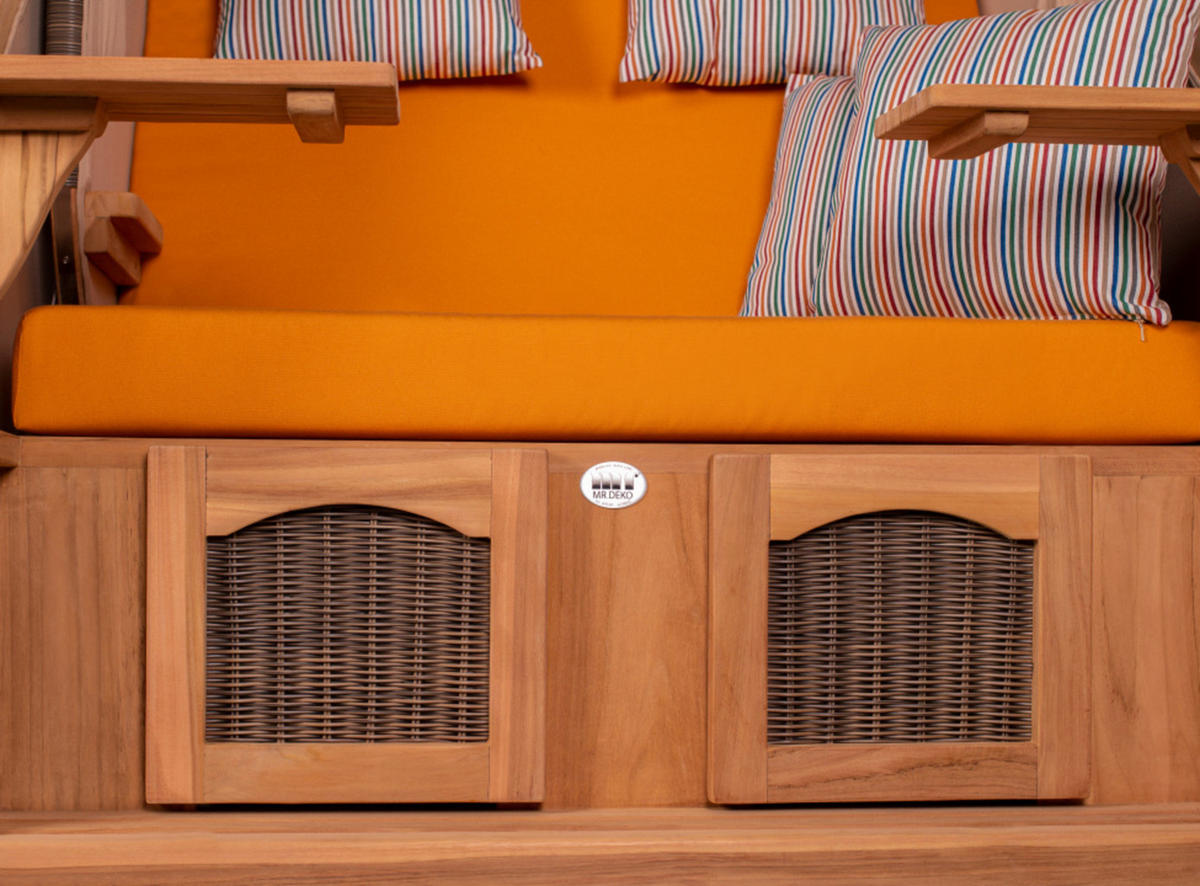 STRANDKORB Düne Grande Bullauge Teak PE Grey Dessin 586 - Gelb/Braun, Metall (142/170/95cm) - Mr. Deko