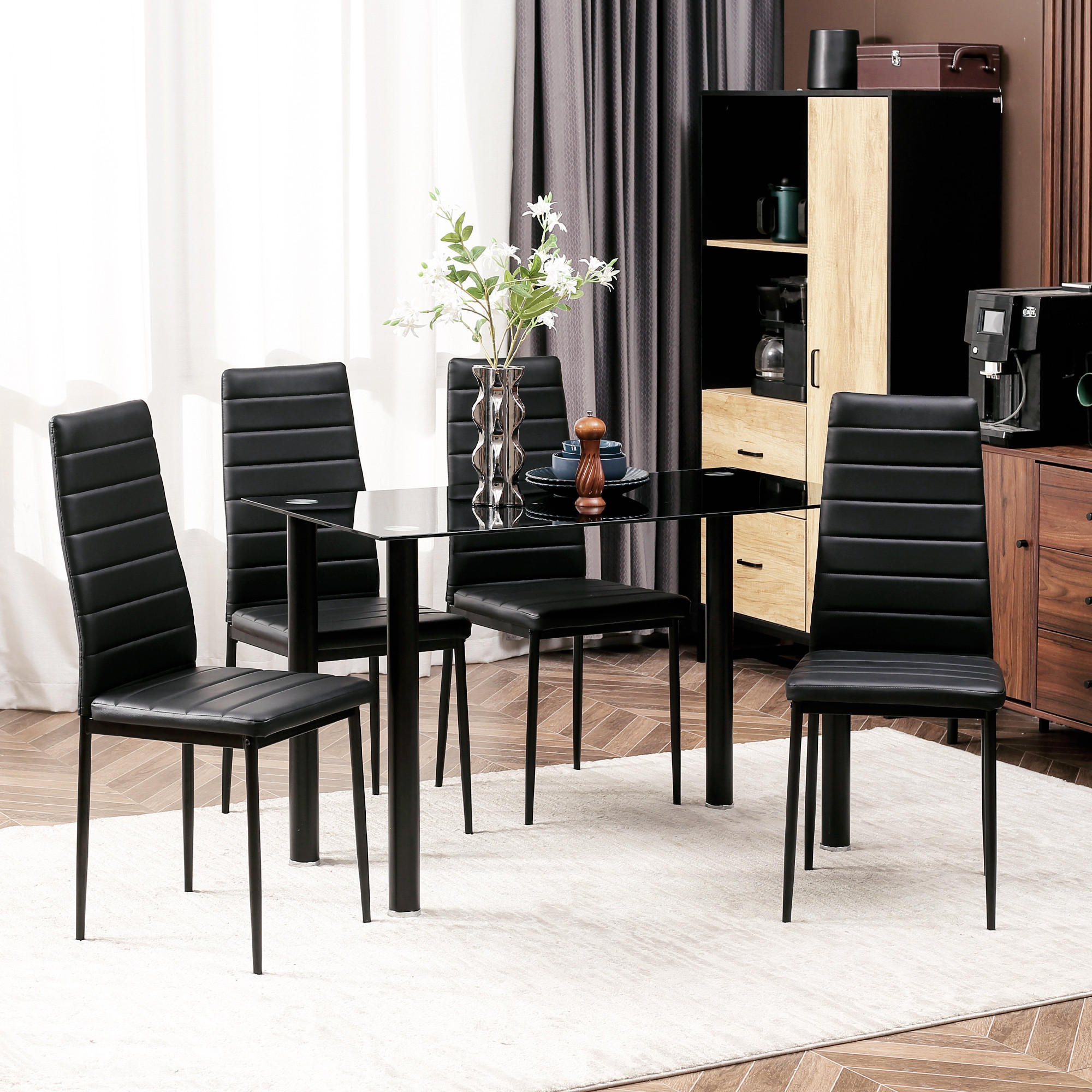 ESSGRUPPE, Kunstleder, Stahl, Schwarz - Schwarz, Kunststoff (60/97/120cm) - HOMCOM