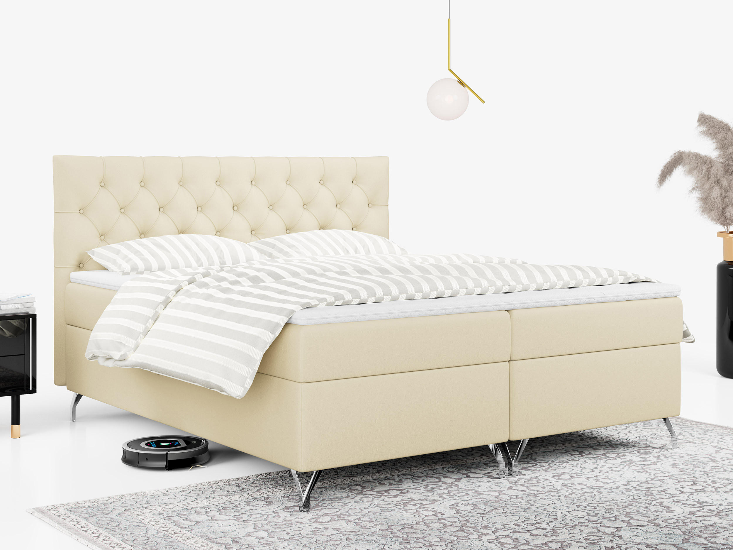 BOXBETT GRIMALDI 120/200 Creme Kunstleder - H3 - Creme, Holz/Textil (120/200cm) - MKS