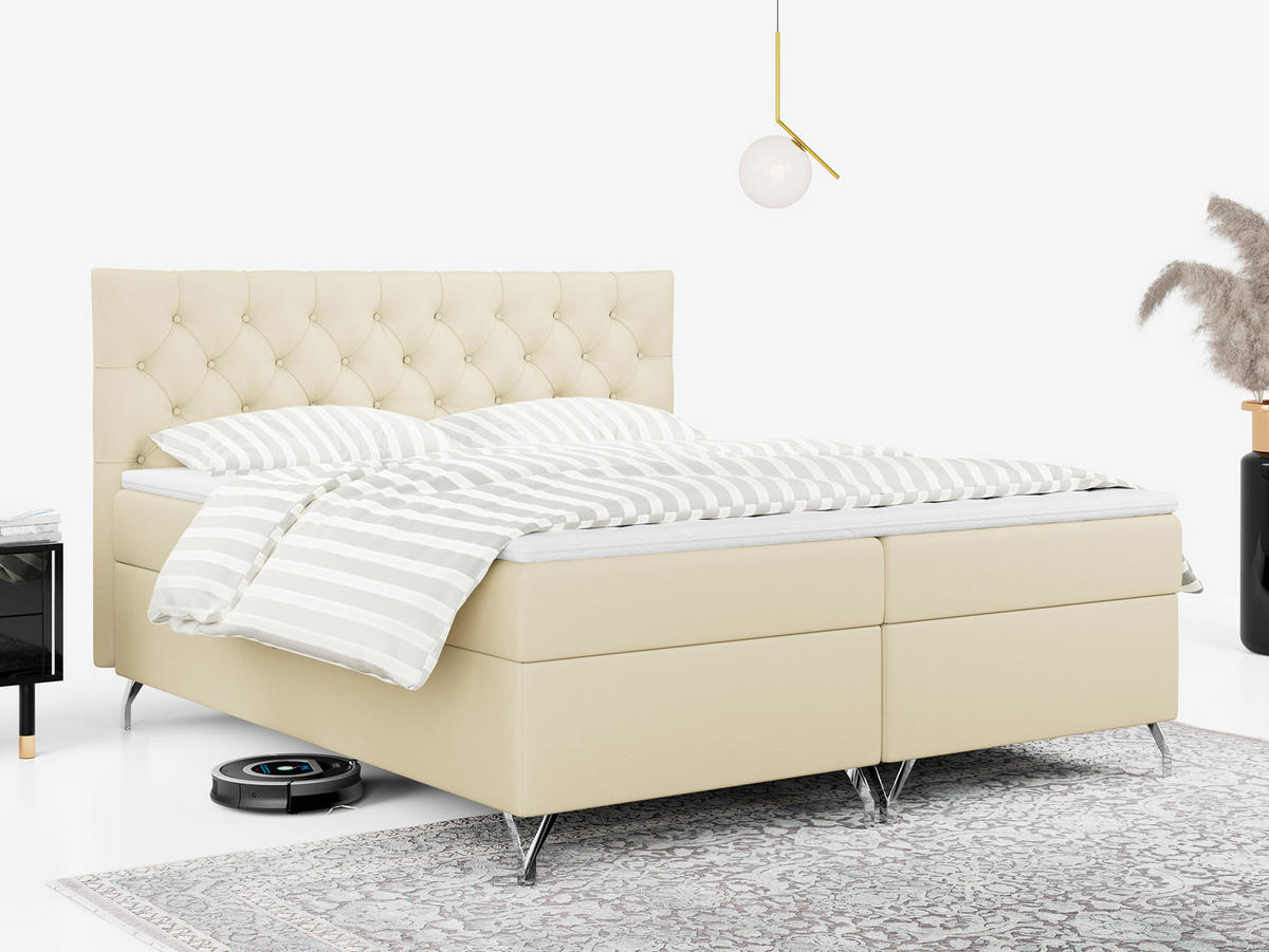 BOXBETT GRIMALDI 120/200 Creme Kunstleder - H3 - Creme, Holz/Textil (120/200cm) - MKS