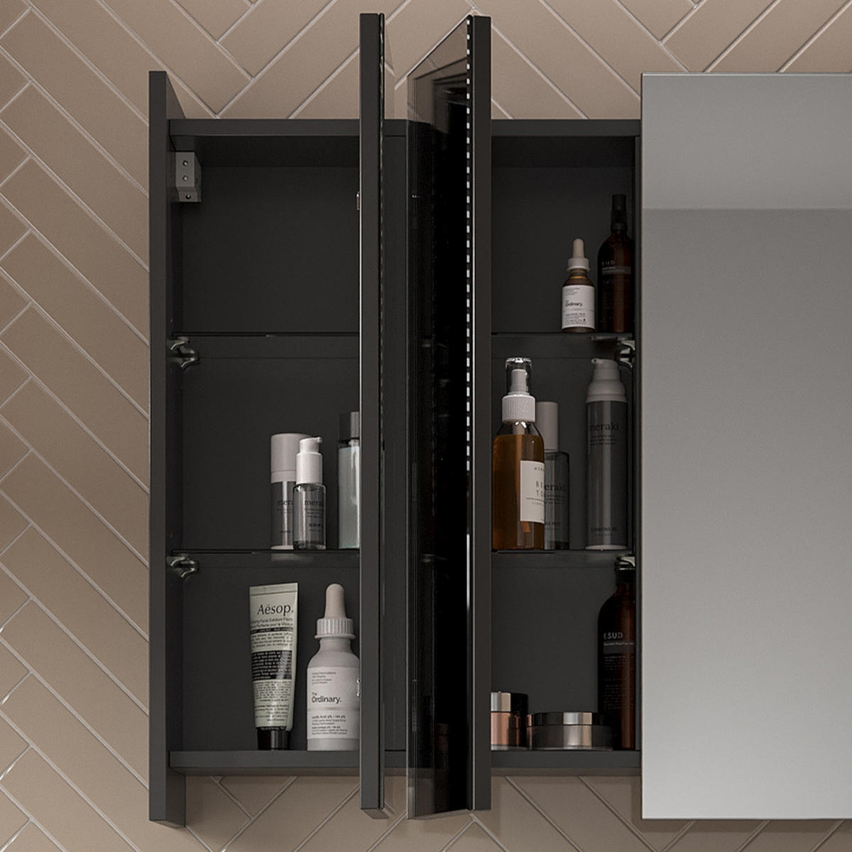 BADSPIEGELSCHRANK Majest Anthrazit 67.4 x 68 cm mit 3 Spiegeltüren - Anthrazit, Holzwerkstoff (67.4/68/17cm) - Vicco