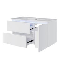 WASCHTISCHUNTERSCHRANK 91x46.5x50.5 cm Weiß aus Keramik & Spanplatte mit Radarsensor-LED & 2 Schubladen - Weiß, Holzwerkstoff (91/50.5/46.5cm) - Modfu