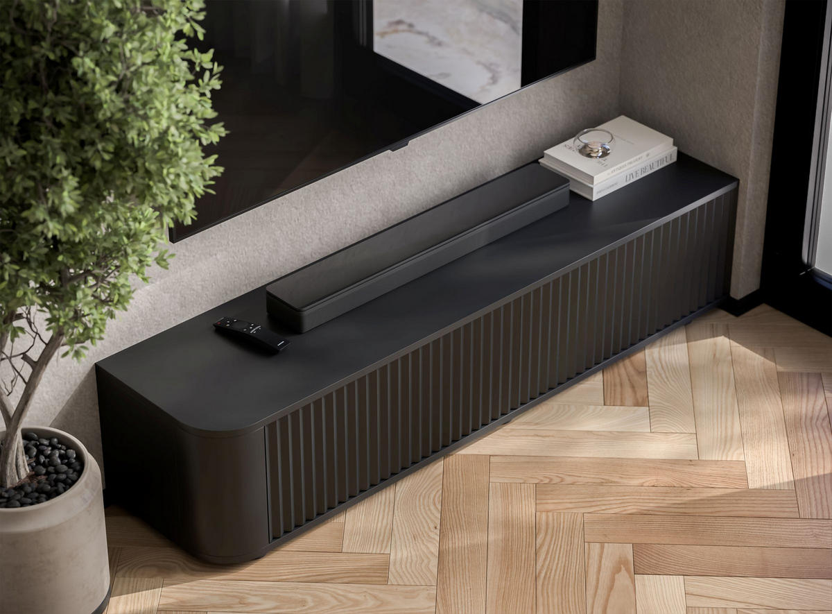 TV komoda Aurora matná čierna 140 cm s nízkymi nožičkami - čierna, kompozitné drevo (140/31/35cm) - Meble Lindner