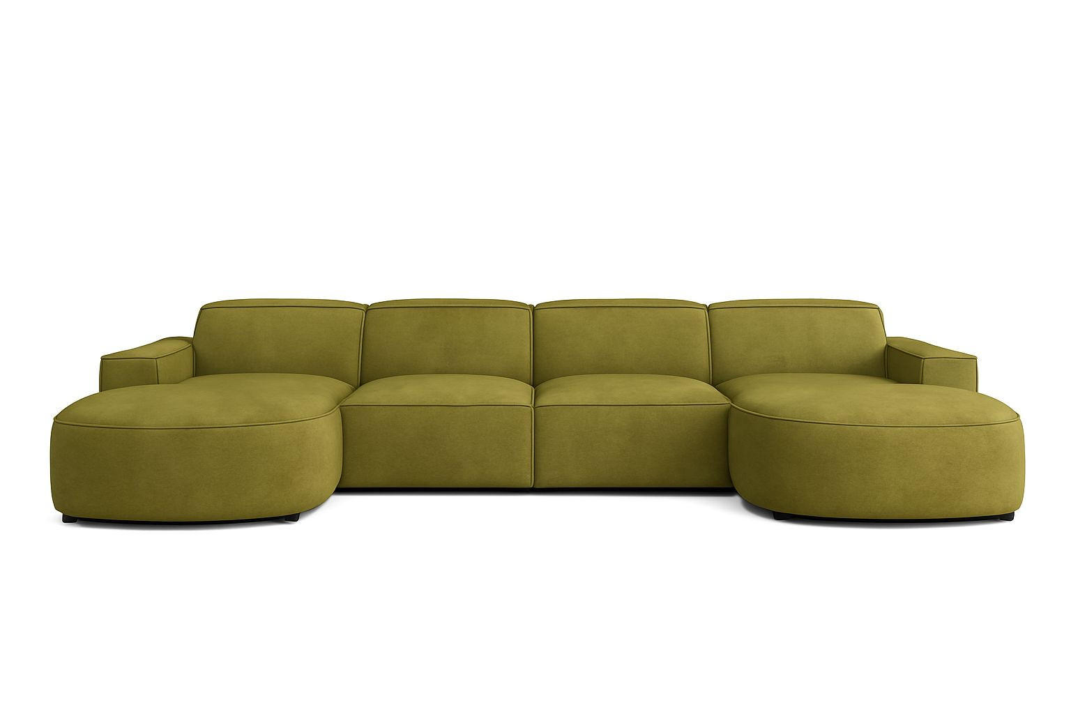 ECKSOFA Cursal Round U-Form, Stoff Salvador, Olive - Olivgrün, Holz (364/166cm) - Kaiser Möbel