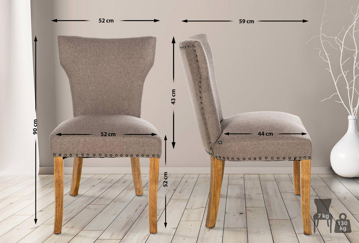 WOHNZIMMERSTUHL 2er Set Stoff taupe - Taupe/Naturfarben, Holz/Textil (52/90/59cm) - CLP