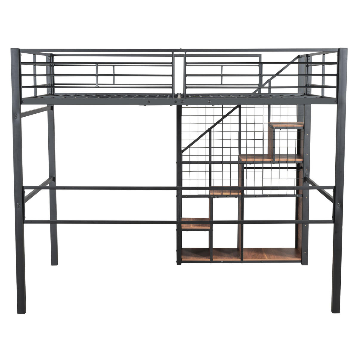 HOCHBETT 140/200 cm schwarz mit integrierter Staufunktion und Sicherheitsleiter - Schwarz, Metall (140/200cm) - OKWISH