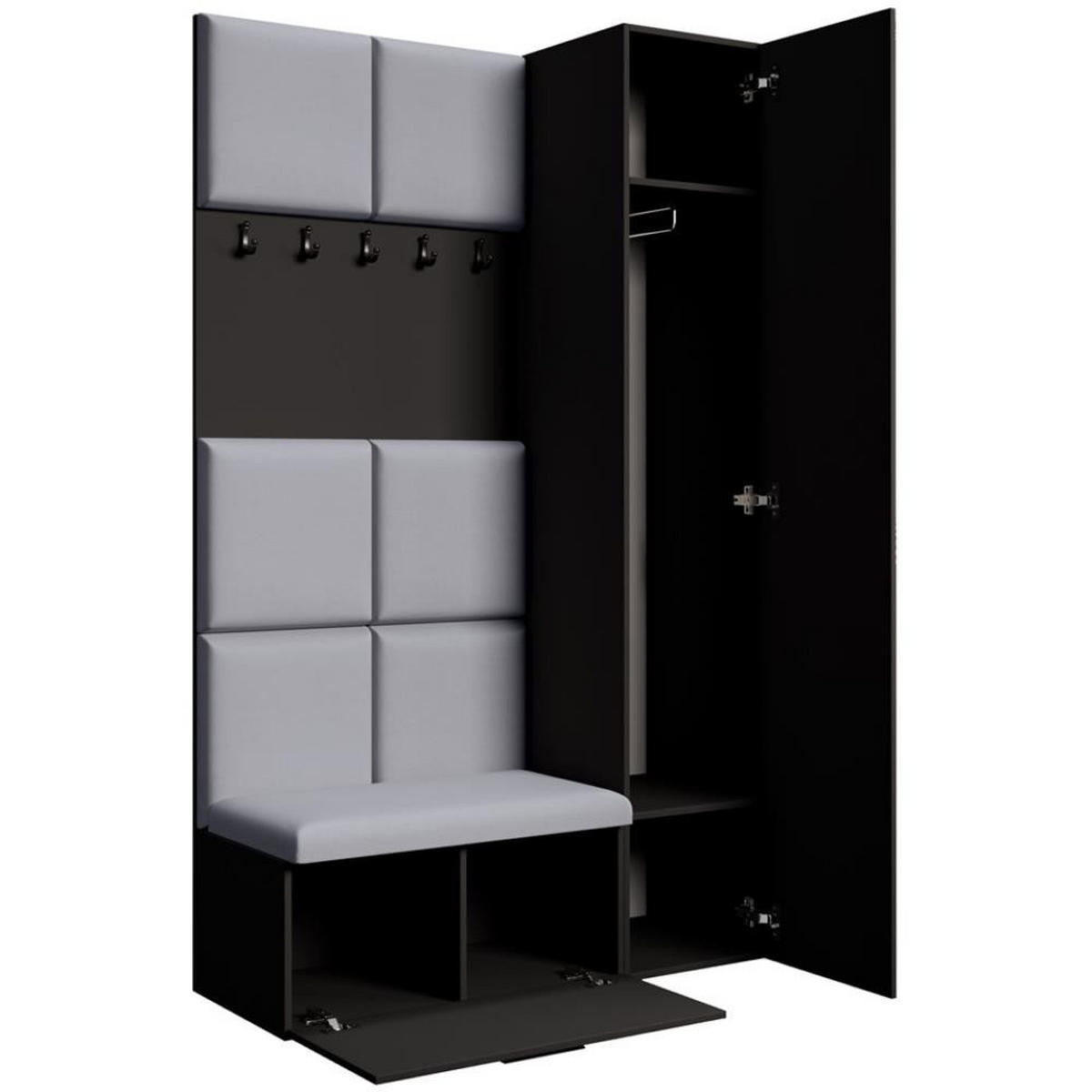 GARDEROBE Margaret I+IV 121/203/43 mit gepolsterten Paneelen - Schwarz/Grau, Holzwerkstoff/Kunststoff (121/203/43cm) - Beautysofa