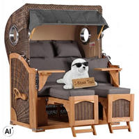 STRANDKORB Düne 2 Sitzer Teak PE Grey - Braun/Grau, Holz/Metall (125/170/80cm) - Mr. Deko