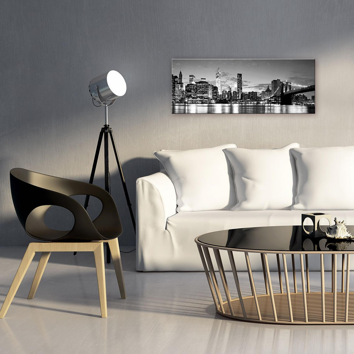 GLASBILD 80x30 cm New York Skyline Schwarz Weiß - Anthrazit, Glas (80/30cm) - artissimo