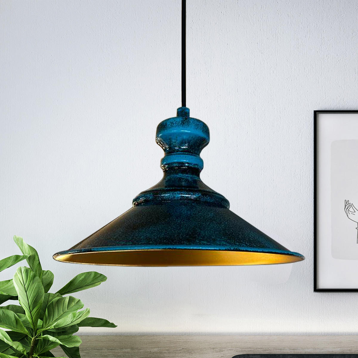 PENDELLEUCHTE Ferh 35/20 cm - Goldfarben/Dunkelblau, Metall (20/35/20cm) - Bamyum