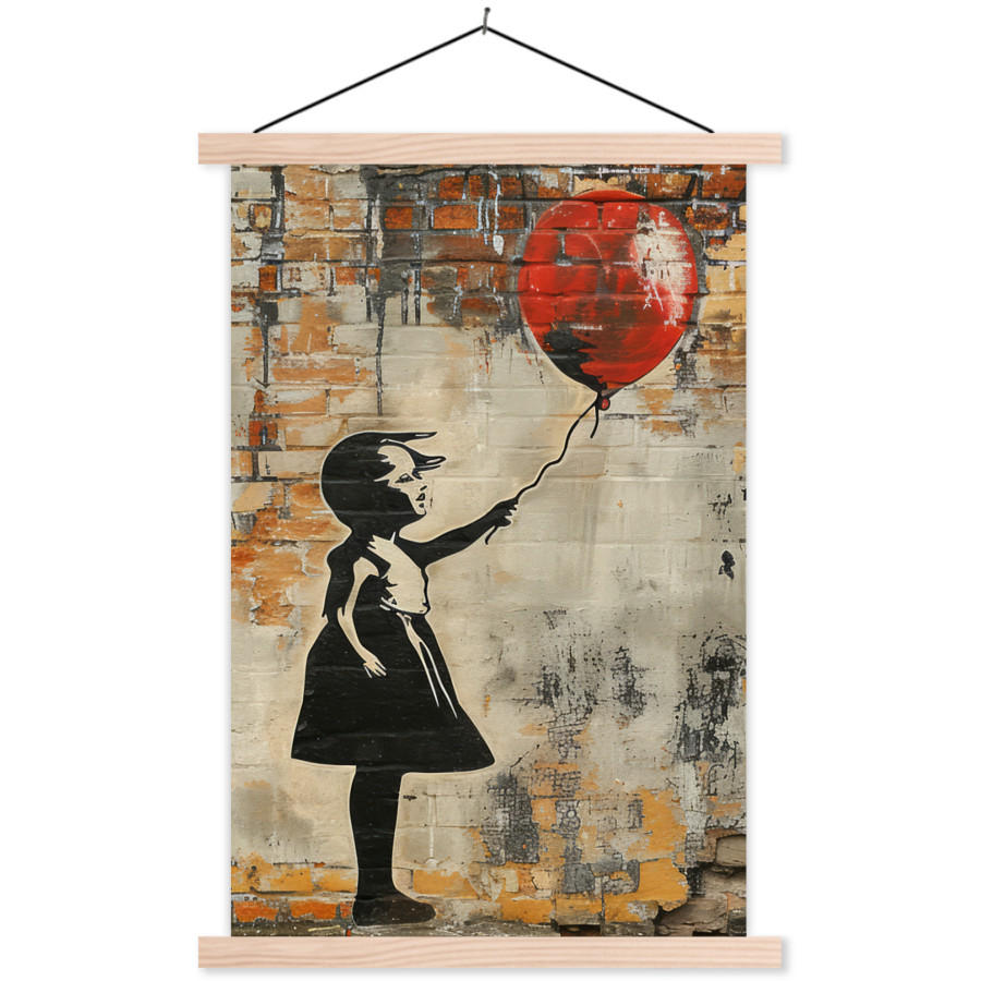 POSTER Graffiti - Banksy - Mädchen - Straßenkunst 40x60 cm - Sandfarben, Textil (40/60/0.15cm) - MuchoWow