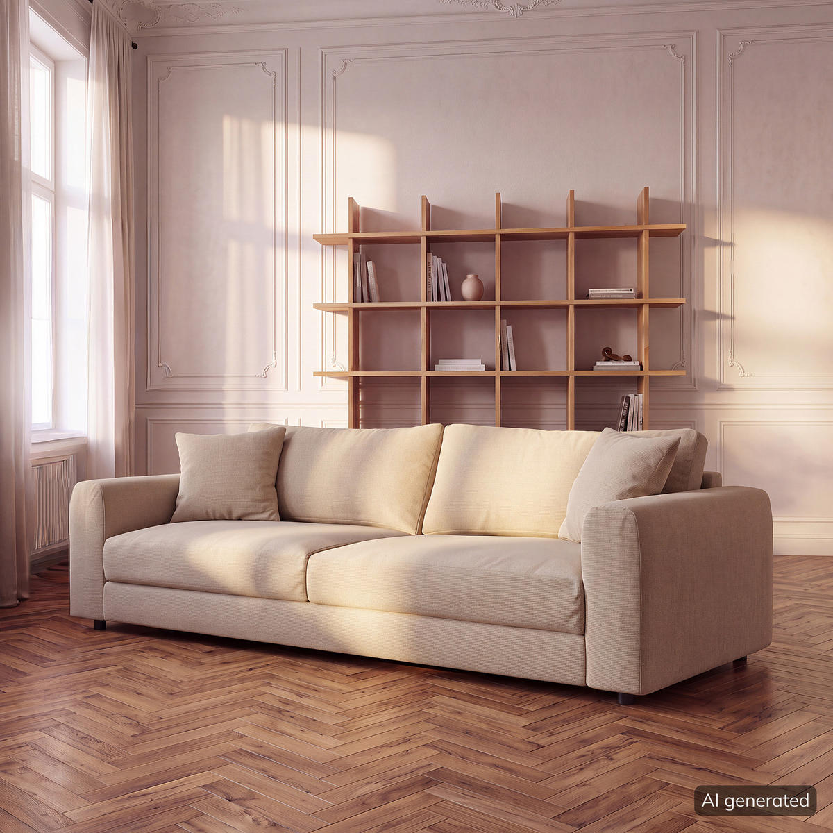 3-SITZER SOFA - Beige/Schwarz, Holz/Kunststoff (238/79/106cm) - home24