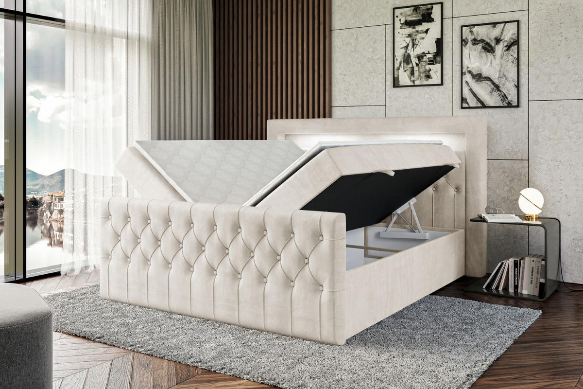 BOXBETT AURORA - 180x200 - H3 - Ecru - Ecru, Holzwerkstoff (180/200cm) - ALTDECOR