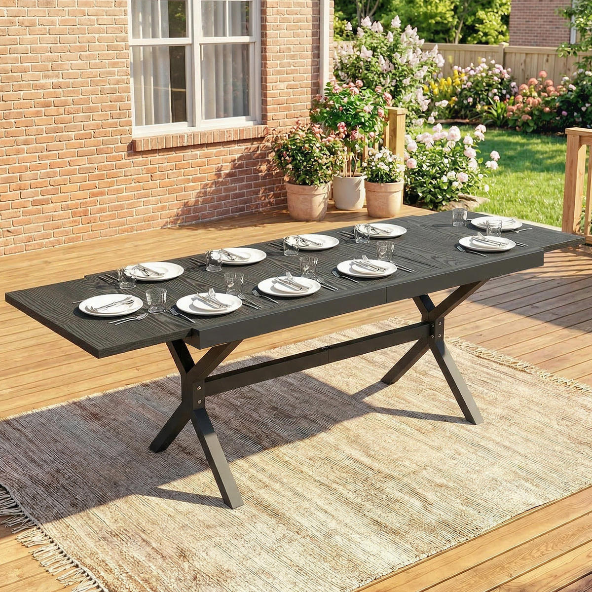 GARTENTISCH DE-14202 154-214 cm, Holzoptik Anthrazit - Dunkelgrau, Metall (214/85/73cm) - ComfortXL