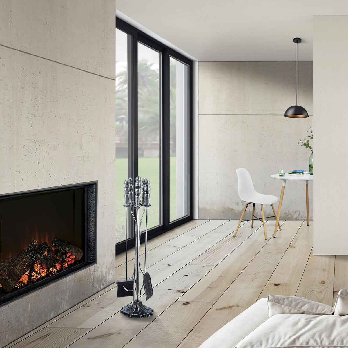 KAMINBESTECK-SET 5 TLG. Dovre - Silberfarben, Metall (17.5/80/17.5cm) - [en.casa]