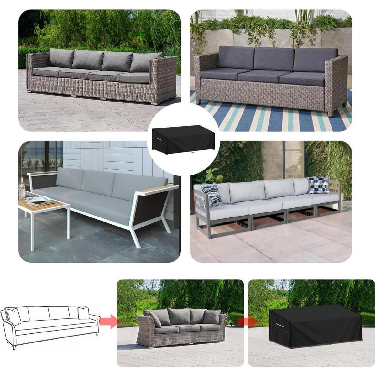 GARTENSOFA Schutzhülle 220 x 85 x 71/61 cm Wasserdicht Winddicht - Schwarz, Kunststoff (85/61/220cm)
