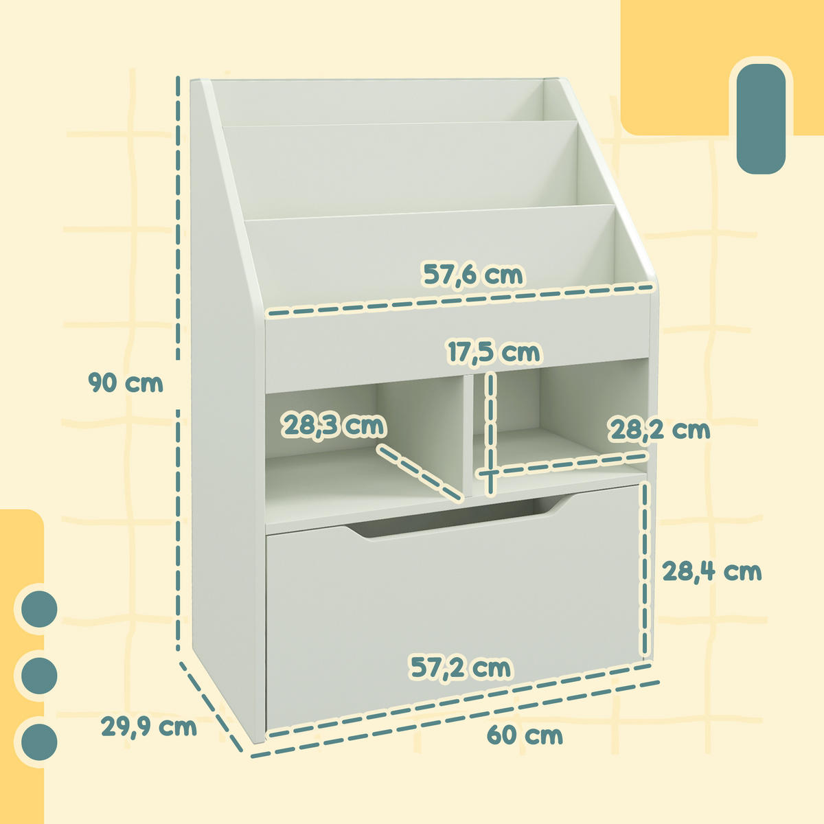 KINDERBÜCHERREGAL - Grün, Holzwerkstoff (29.9/90/60cm) - HOMCOM
