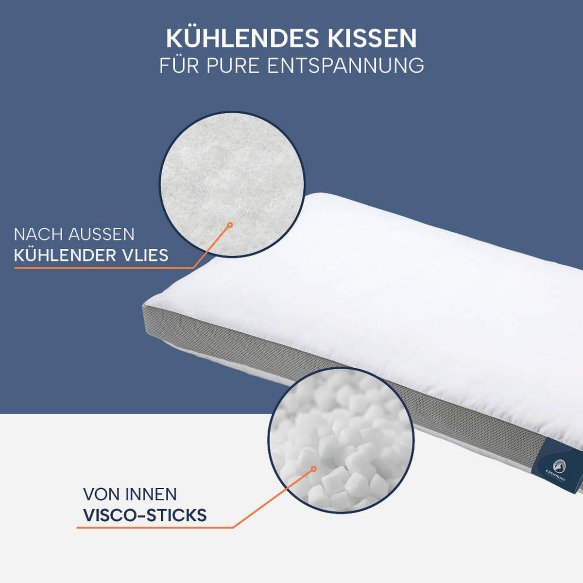 KOPFKISSEN kühlend COOL HEAD, Nackenstützkissen, 40x80 mit 6cm Aussensteg, Rücken- & Seitenschläfer - Weiß, Textil (40/80cm) - casimum