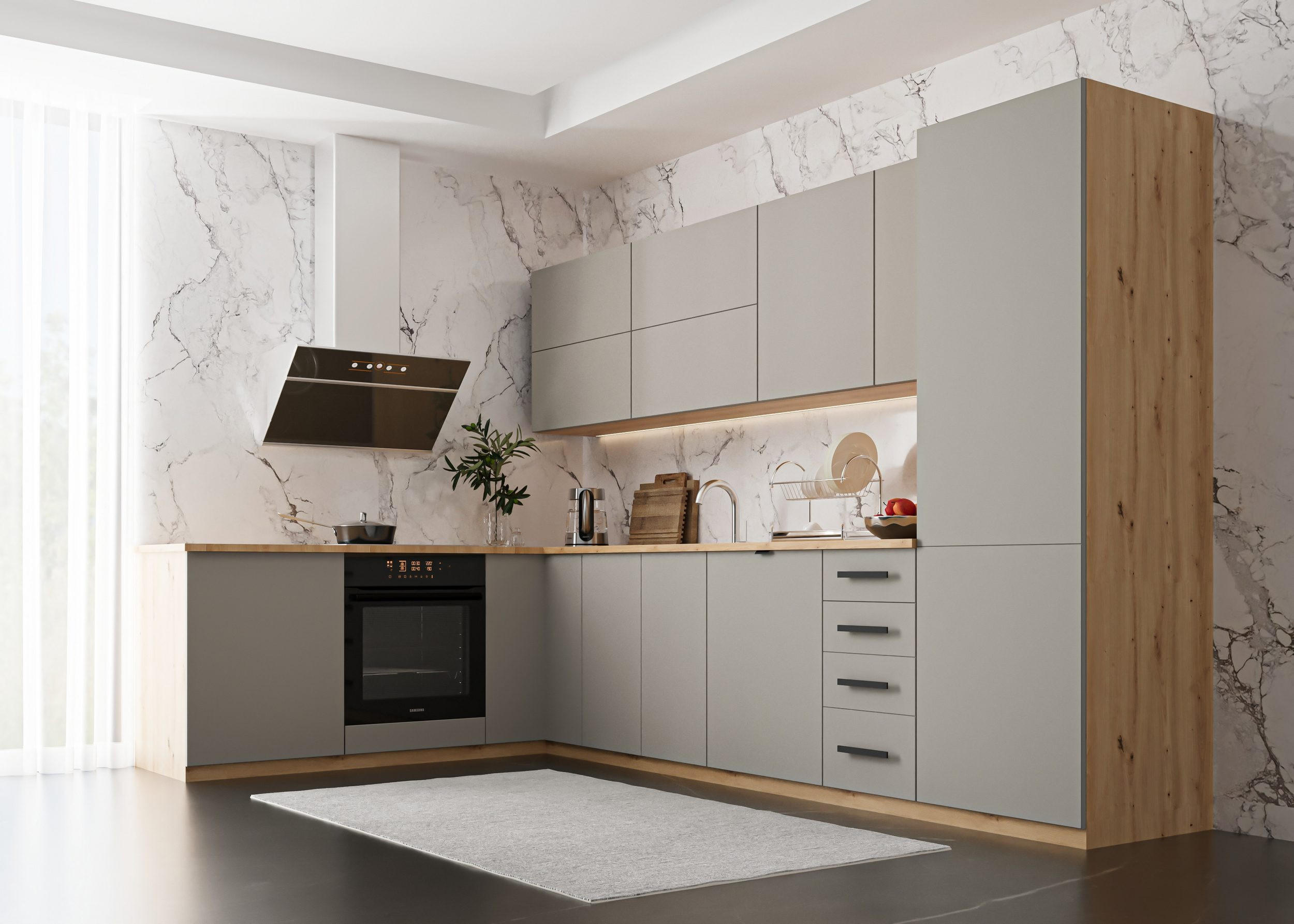 WINKELKÜCHE 330 x 210 cm Aspen K53-M330 - Beige, Holz (330/212/210cm)