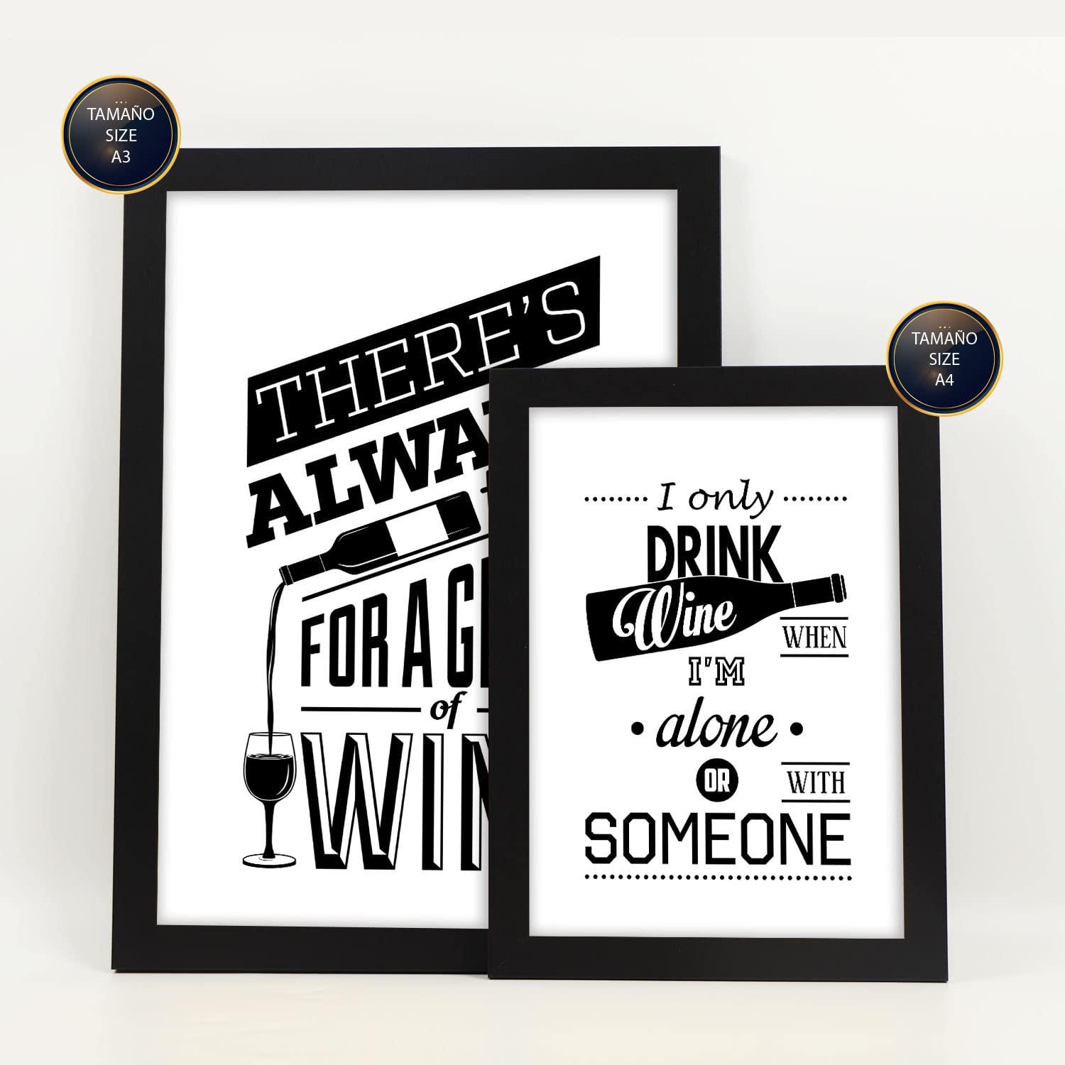 POSTER Set Mit 6 Wein 2 Vollfarbige Illustrationen Von Kaffee & Getränken Im Werbetafel Illustrationen Für & Heim A3 & A4 Schwarzer Rahmen - Schwarz, Papier (29/3cm) - Nacnic