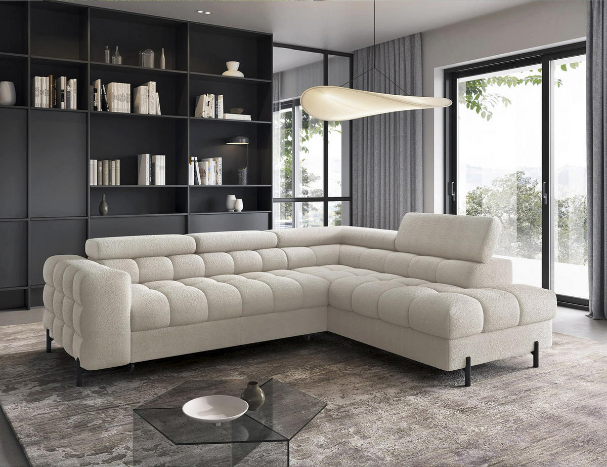 WOHNLANDSCHAFT FERUCCE Ecksofa L-Form – Polsterecke mit Schlaffunktion, Bettkasten & verstellbaren Kopfstützen 276 cm - Hellgrau, Kunststoff (276/200cm) - Wohnideebilder