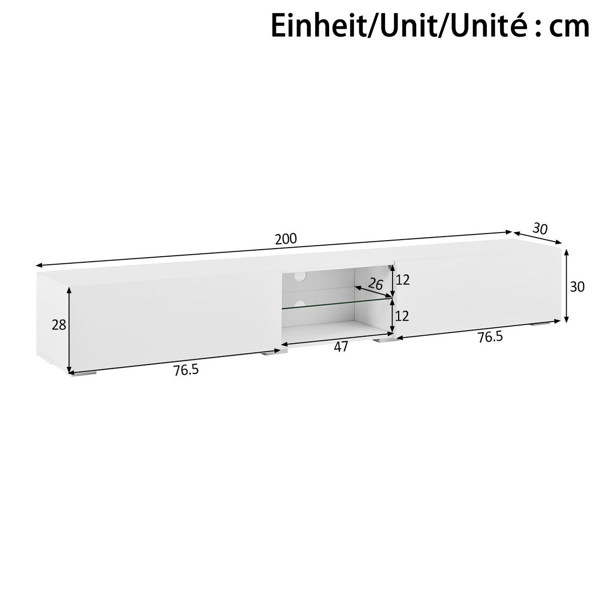 TV-SCHRANK 200/30/30 cm Weiß mit LED-Beleuchtung und 2 Türen - Weiß, Holzwerkstoff (200/30/30cm) - Oxeza