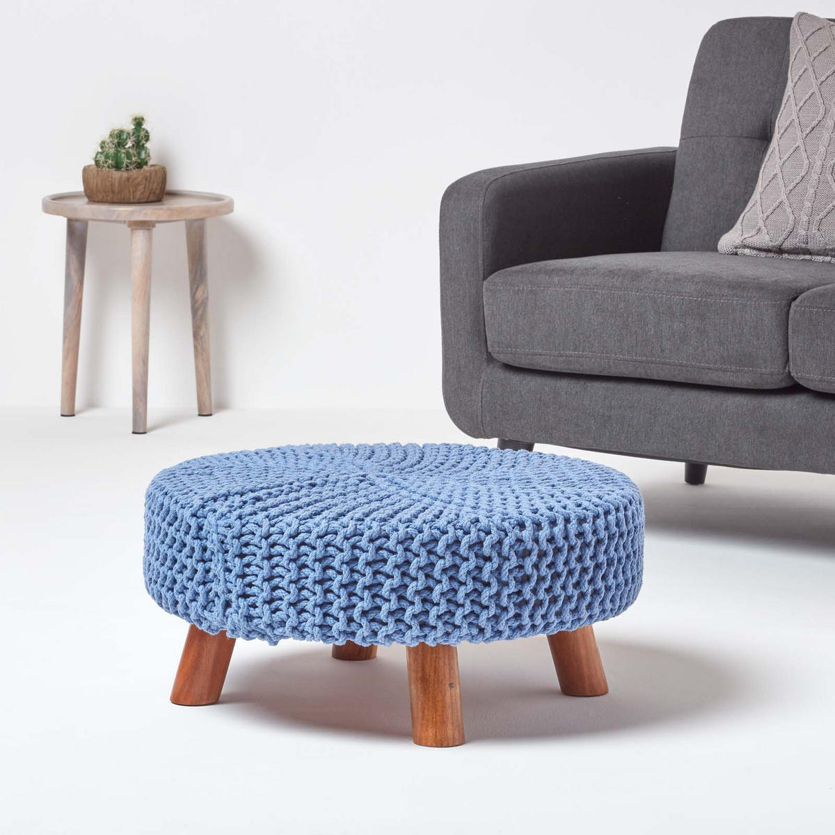 STRICK-HOCKER blau, rund 62/62/30 cm - Blau, Textil (62/30/62cm) - Homescapes