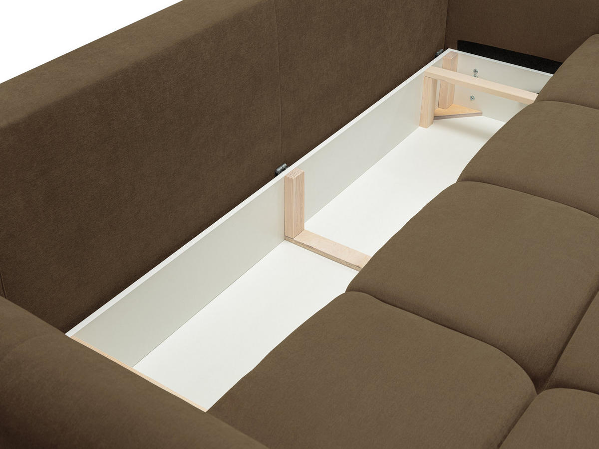 BETTSOFA MODA Braun Chenille-Stoff mit Schlaffunktion - Braun, Holz (245/86/110cm) - MASSENO