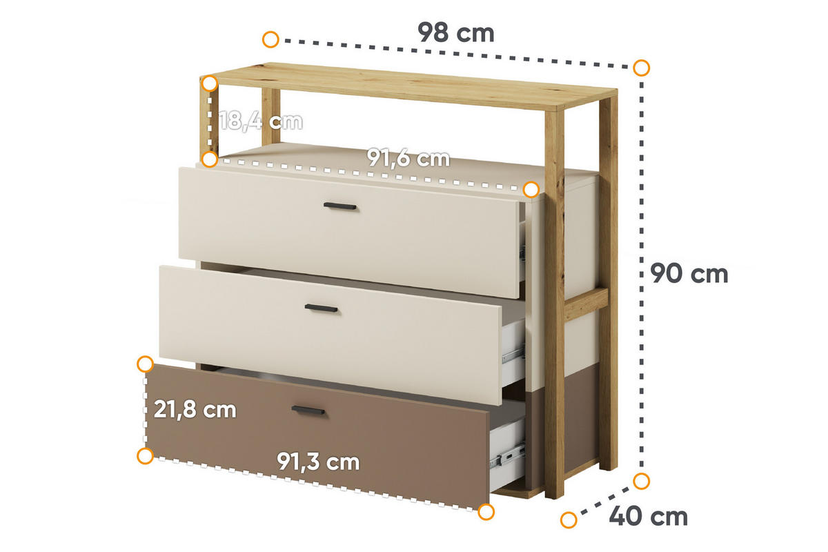 KINDERKOMMODE TRIDA mit Holzelementen, creme/braun/artisan Eiche - Creme/Braun, Holz (98/90/40cm) - KONSIMO®