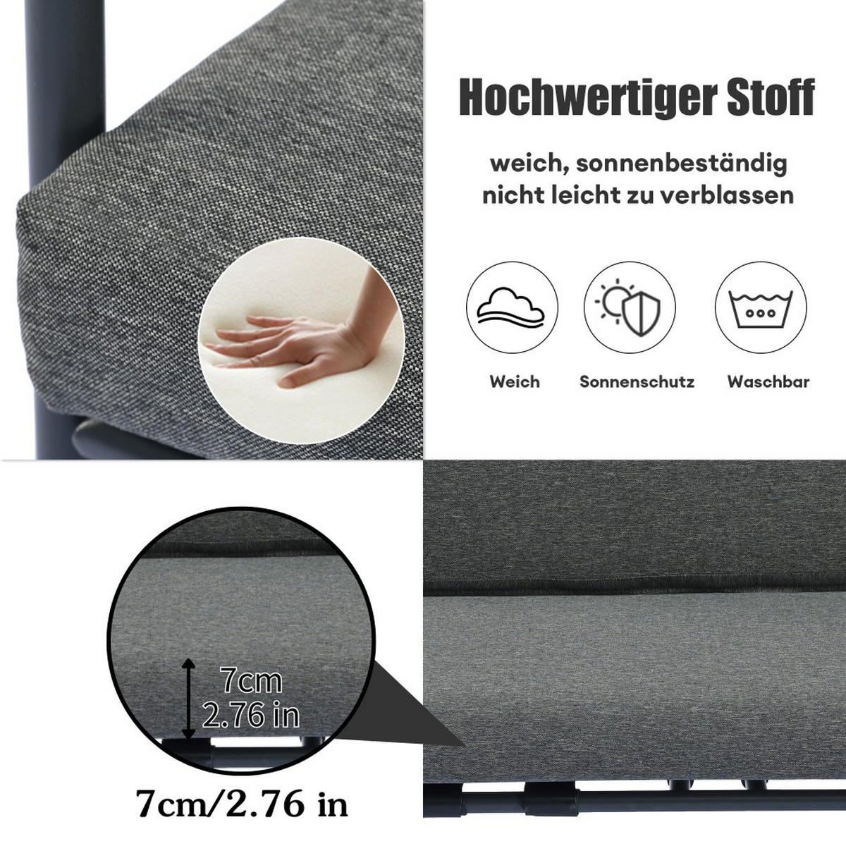 LOUNGEGARNITUR mit zwei runde Couchtische，grau - Grau, Metall - KOMHTOM