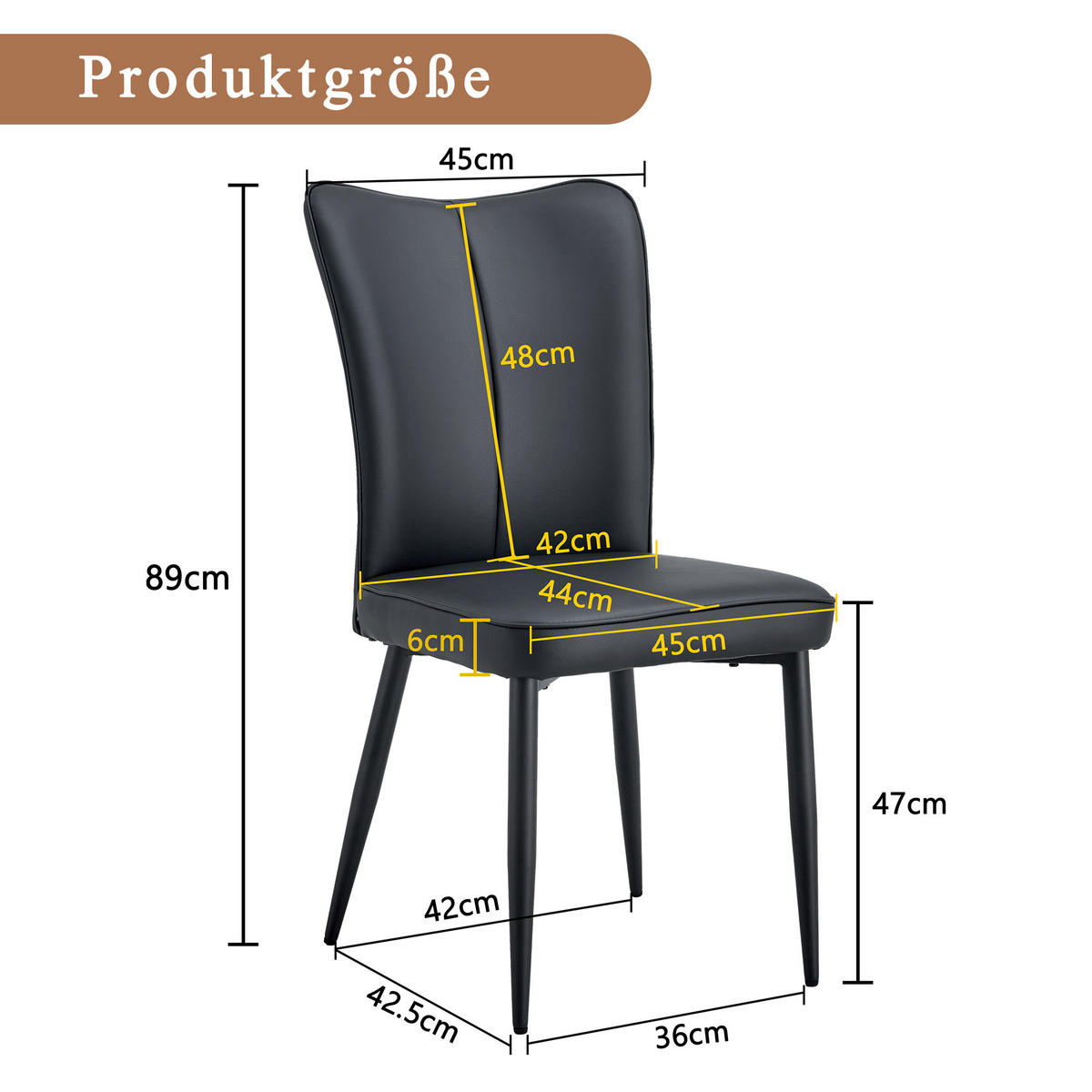 STUHL-SET DE-36516 2 Stück mit PU-Bezug und Metallbeinen Schwarz - Schwarz, Metall (44/89/45cm) - ComfortXL