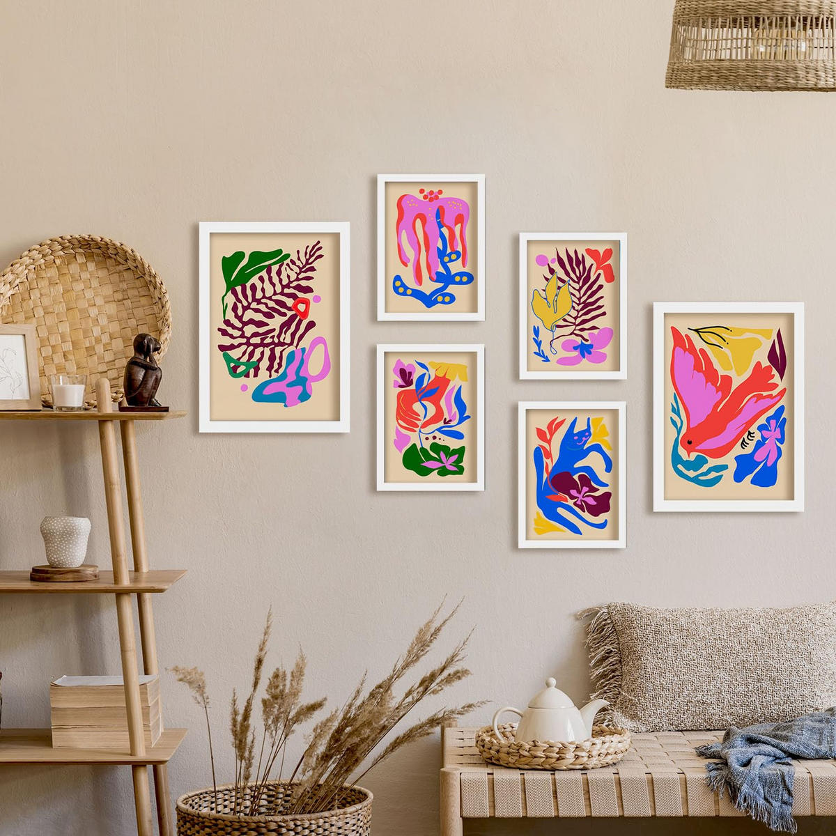 POSTER Set Mit 6 Malerisch 3 In Blume Zusammenfassung Ästhetische Dekorative Gemälde Für Ihr Wohnzimmer, Schlafzimmer, Zuhause A3 & A4 Weißer Rahmen - Weiß, Papier (29/3cm) - Nacnic