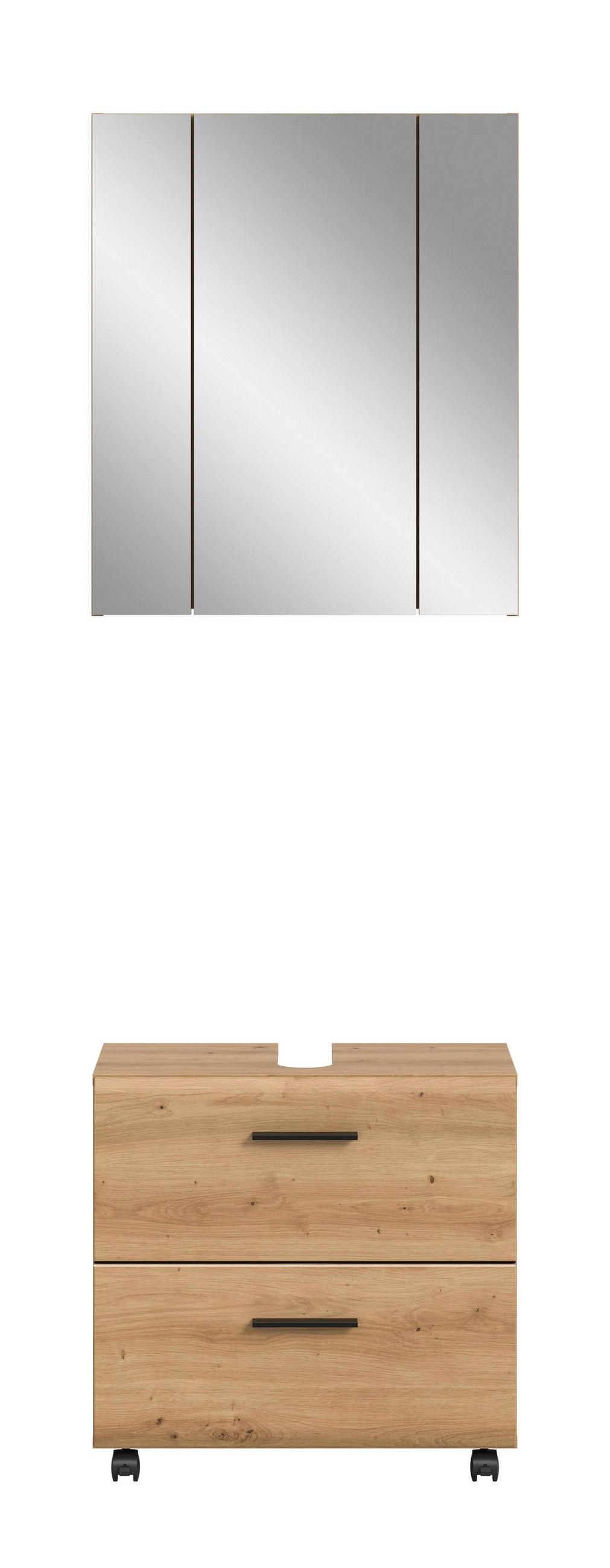 BAD-SET auf Rollen ICE 3-tlg. (B/H/T: ca. 60/185/30 cm) in Artisan Oak Nachbildung/Artisan Oak Nachbildung - Eiche Artisan, Holzwerkstoff (60/185/30cm)