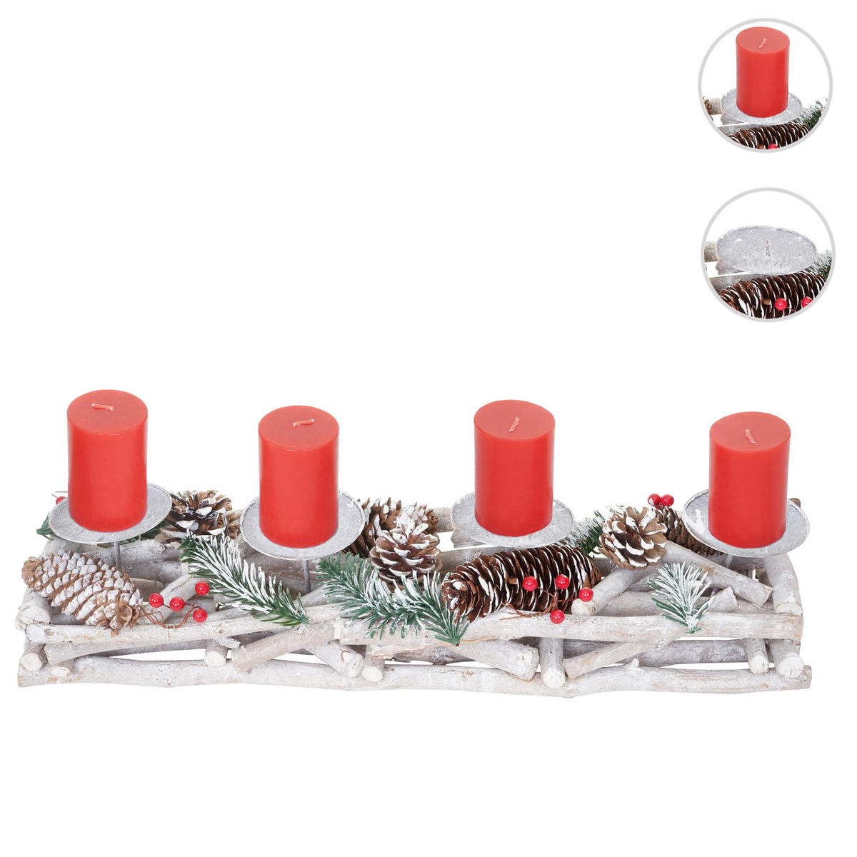ADVENTSKRANZ LÄNGLICH HOLZ KERZEN ROT Weiß, Rot - Rot/Weiß, Holz (11cm) - MCW