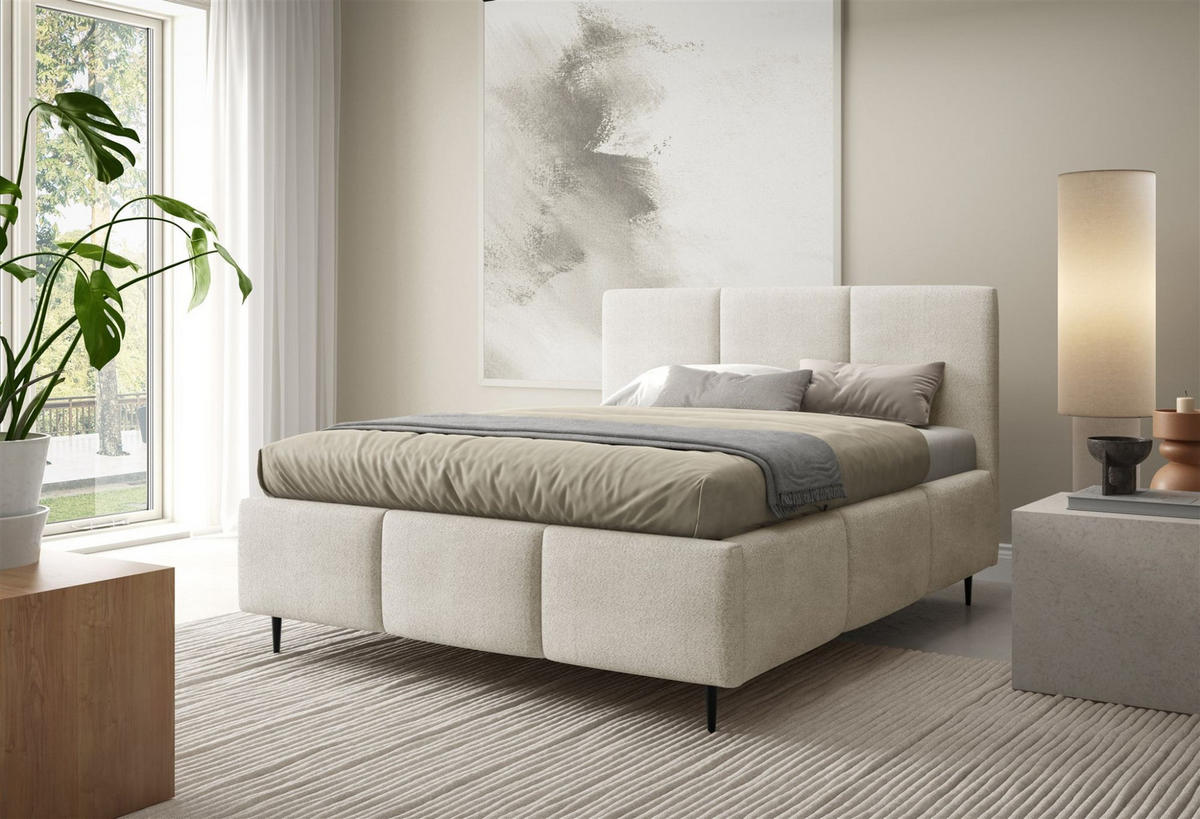 POLSTERBETT Miami Komplettset - Beige, Holzwerkstoff/Textil (180/200cm) - Fun Möbel