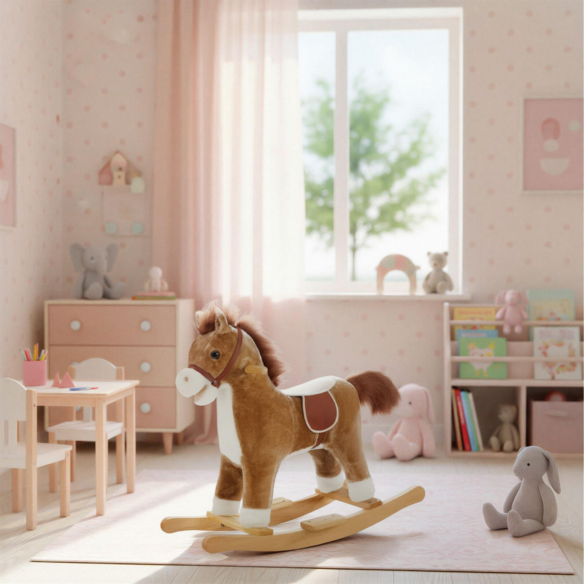 SCHAUKELPFERD ,massive Holzkufen, ab 24 Monaten geeignet,braun - Braun, Textil (31/61/65cm) - tectake