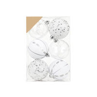WEIHNACHTSORNAMENTE 6er-Set Ornamente weiß Mix 8 cm - Transparent/Weiß, Kunststoff (8/8/8cm) - LAALU