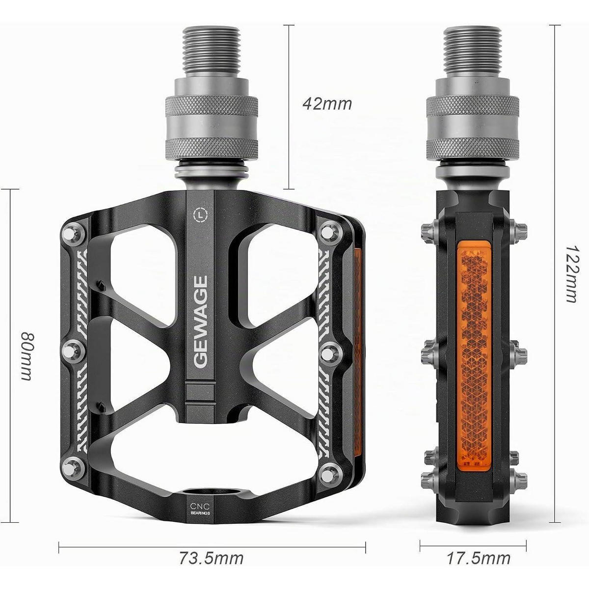 FAHRRADPEDAL Schnellwechsel Aluminium Schwarz mit Reflektoren - Schwarz, Metall (7.4/1.5/8cm)