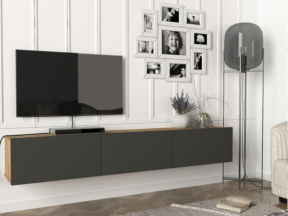 TV-HÄNGESCHRANK - 180cm x 29.5cm - Holzspan - anthrazitgrau, naturfarben hell - VIKILA - Anthrazit, Holz (180/29.5/29.5cm) - Vente-Unique