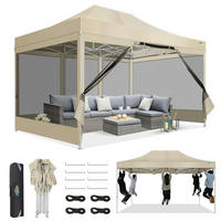 FALTPAVILLON 3 x 4,5 m mit Moskitonetz Khaki - Olivgrün, Textil (300/238/450cm)