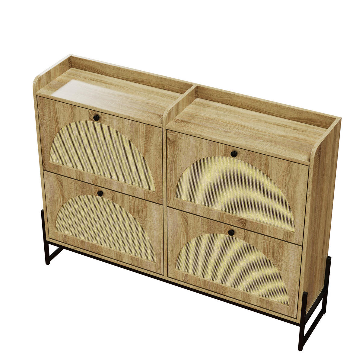 SCHUHSCHRANK 121/25/91,5 cm in Natur mit 4 Klappen und PE-Rattan - Naturfarben, Holzwerkstoff (118/91.5/25cm) - Flora Grace