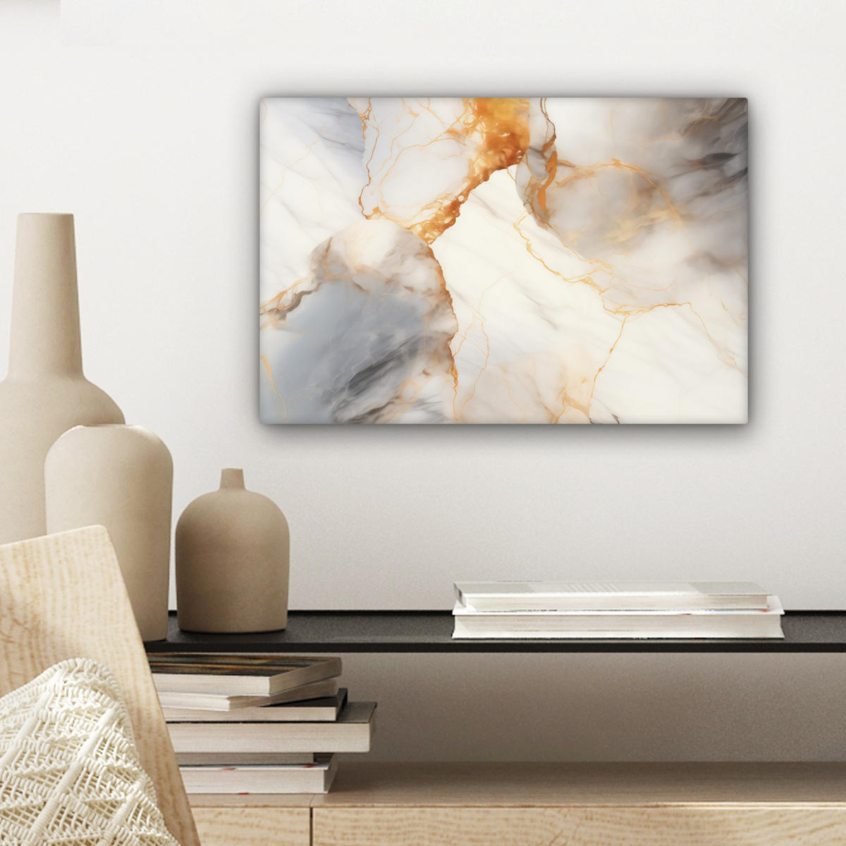 LEINWANDBILD Marmor - Grau - Gold Deko Schlafzimmer 30x20 cm - Weiß, Textil (30/20cm) - MuchoWow