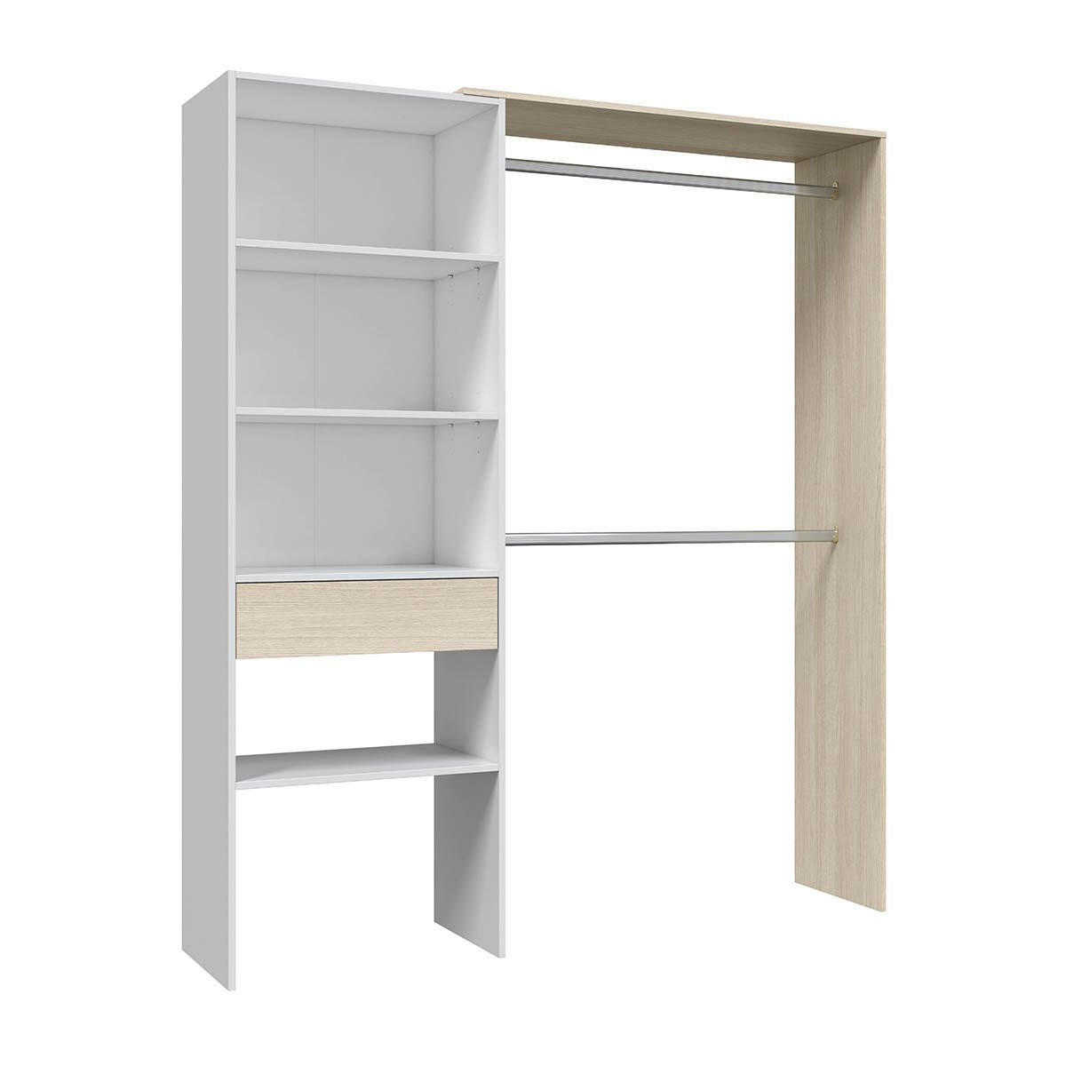 KLEIDERSCHRANK mit weißem Dekor und Eiche - H187 cm - Weiß, Holzwerkstoff (40/187/158cm) - Calicosy