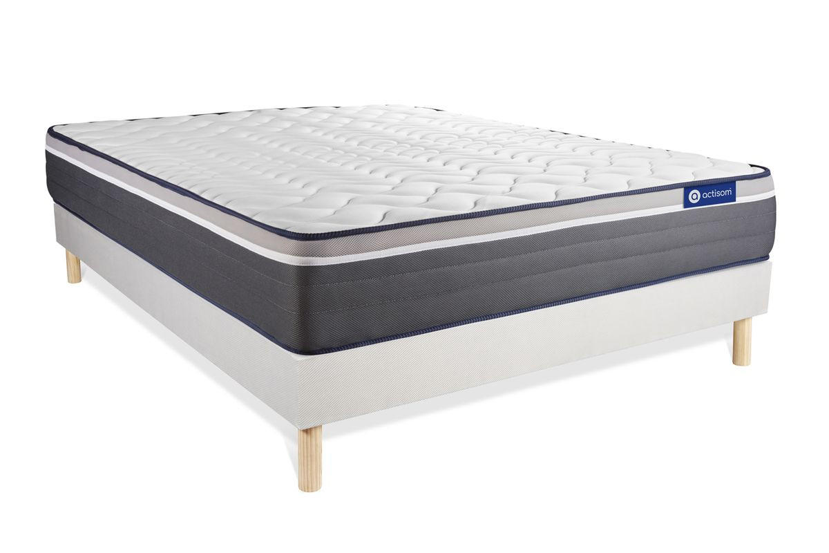 BETT Actilatex plus Latex und Memory-Schaum 135 x 190 cm h4 - Kit Bettgestell Weiß - Beige/Weiß, Karton/Holz (135/190cm) - ACTISOM